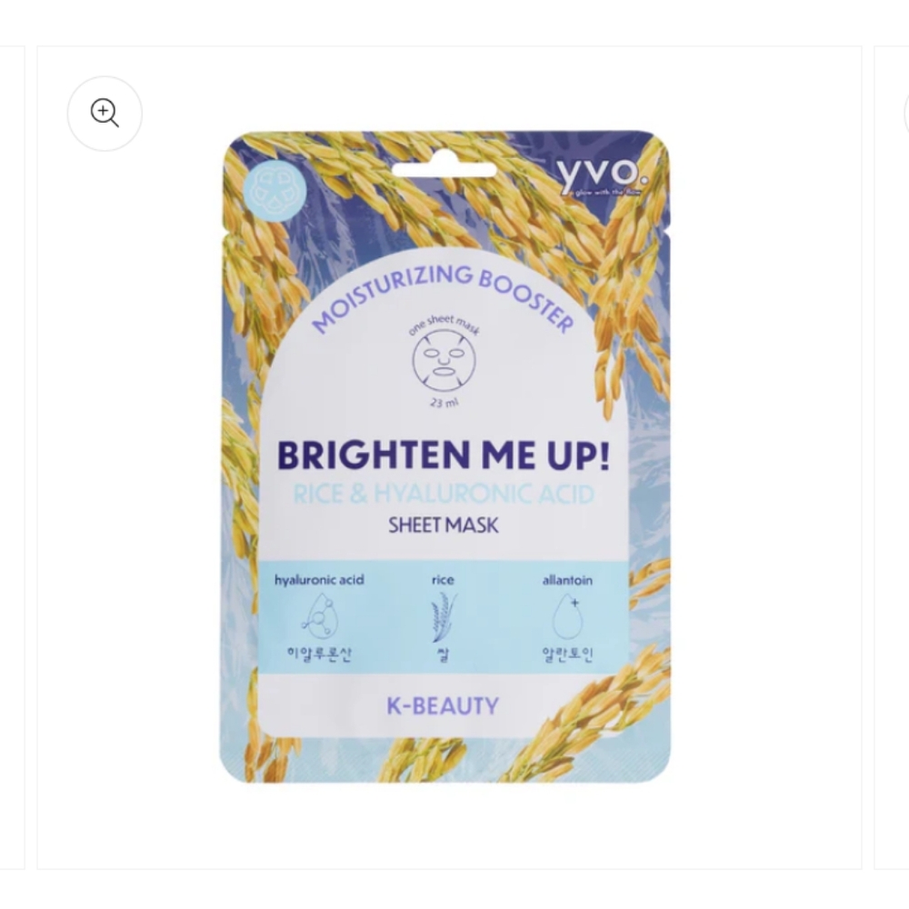 YVO BRIGHTEN ME UP! MOISTURIZING BOOSTER RICE & HYALURONIC ACID SHEET MASK